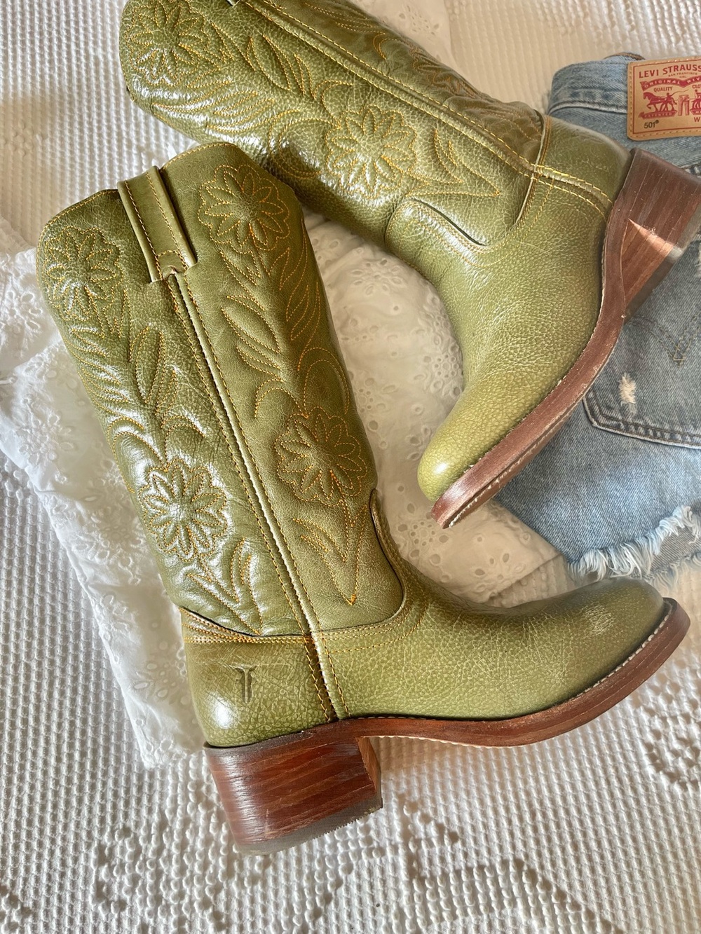 FRYE | Green Campus Flower Boots SOLD - Picture 3 of 8